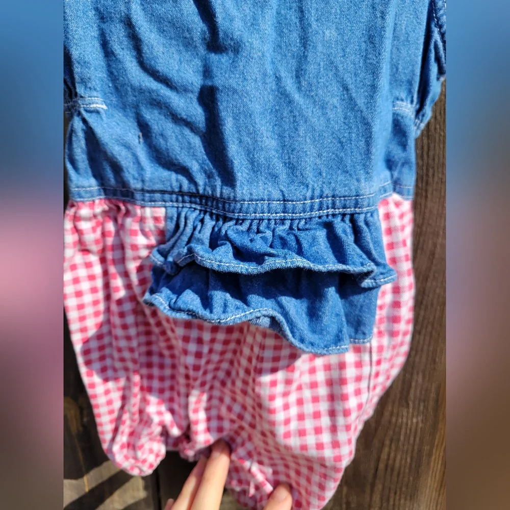 Vintage 80s/90s Romper Girls 24 Months Red Plaid with Ruffles Button Front